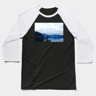 Scandinavian Blue Mountains Lake Landscape Baseball T-Shirt